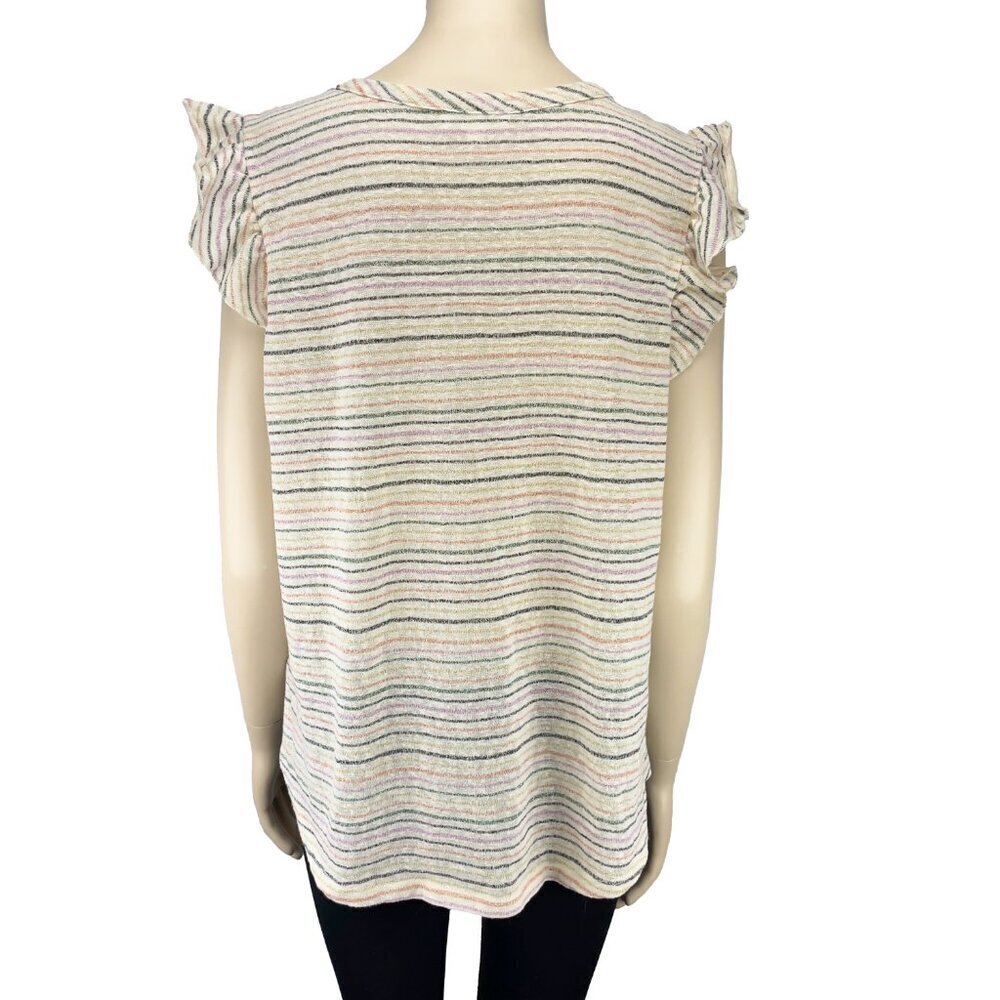 KIM & CAMI Sparkly Knitted Striped Rainbow Ruffles Sleeves White T-shirt Size XL - Picture 9 of 9